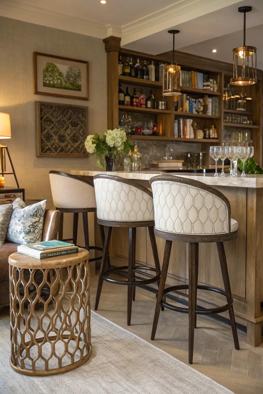 Enhance your seating area with unique bar stools.