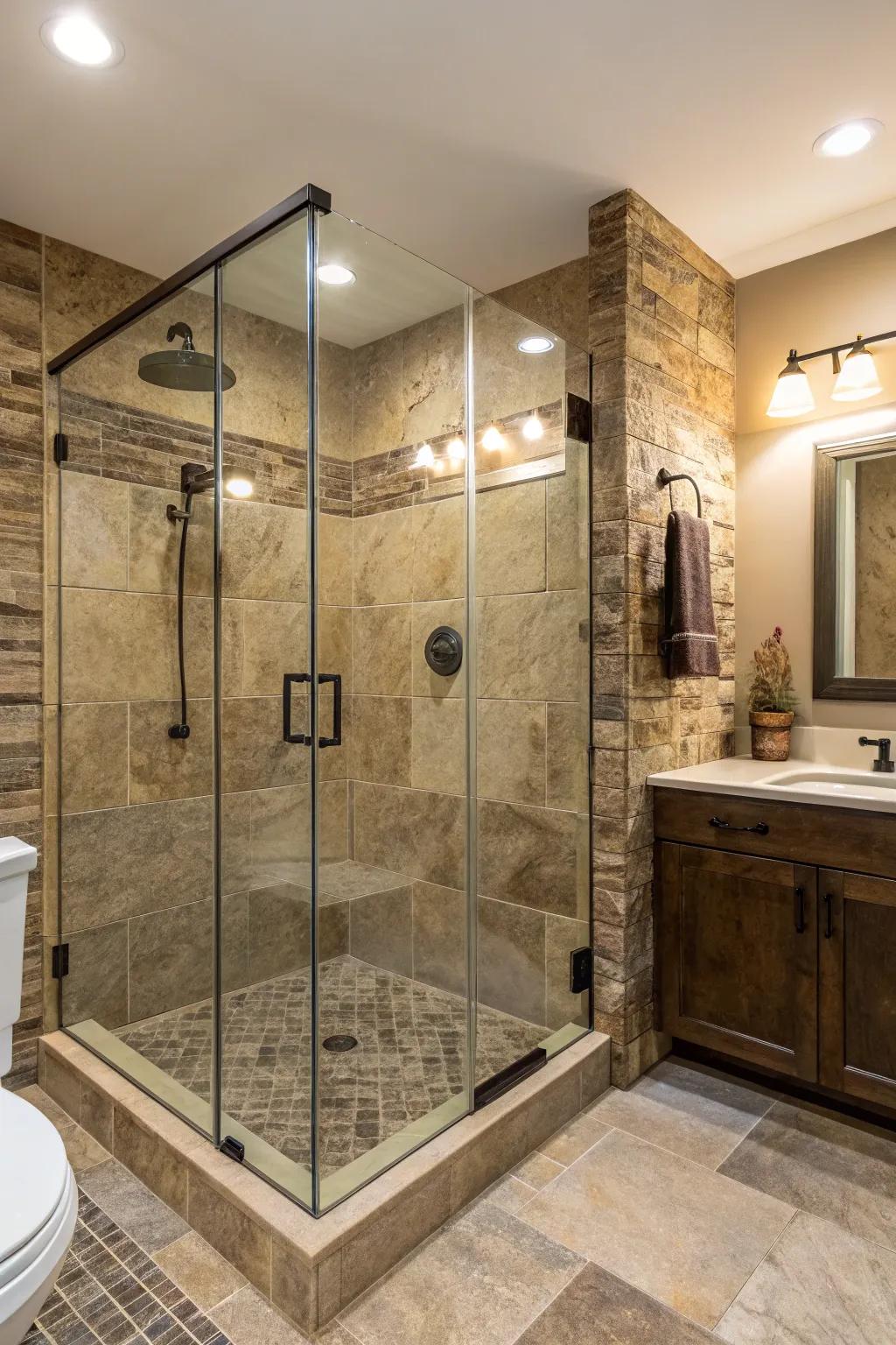 Inherent pebble squares usher in earthy elegance to your shower.