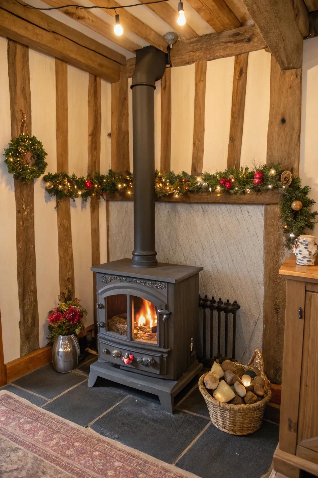 A rural-inspired shelf provides a familiar sensation with your heater.