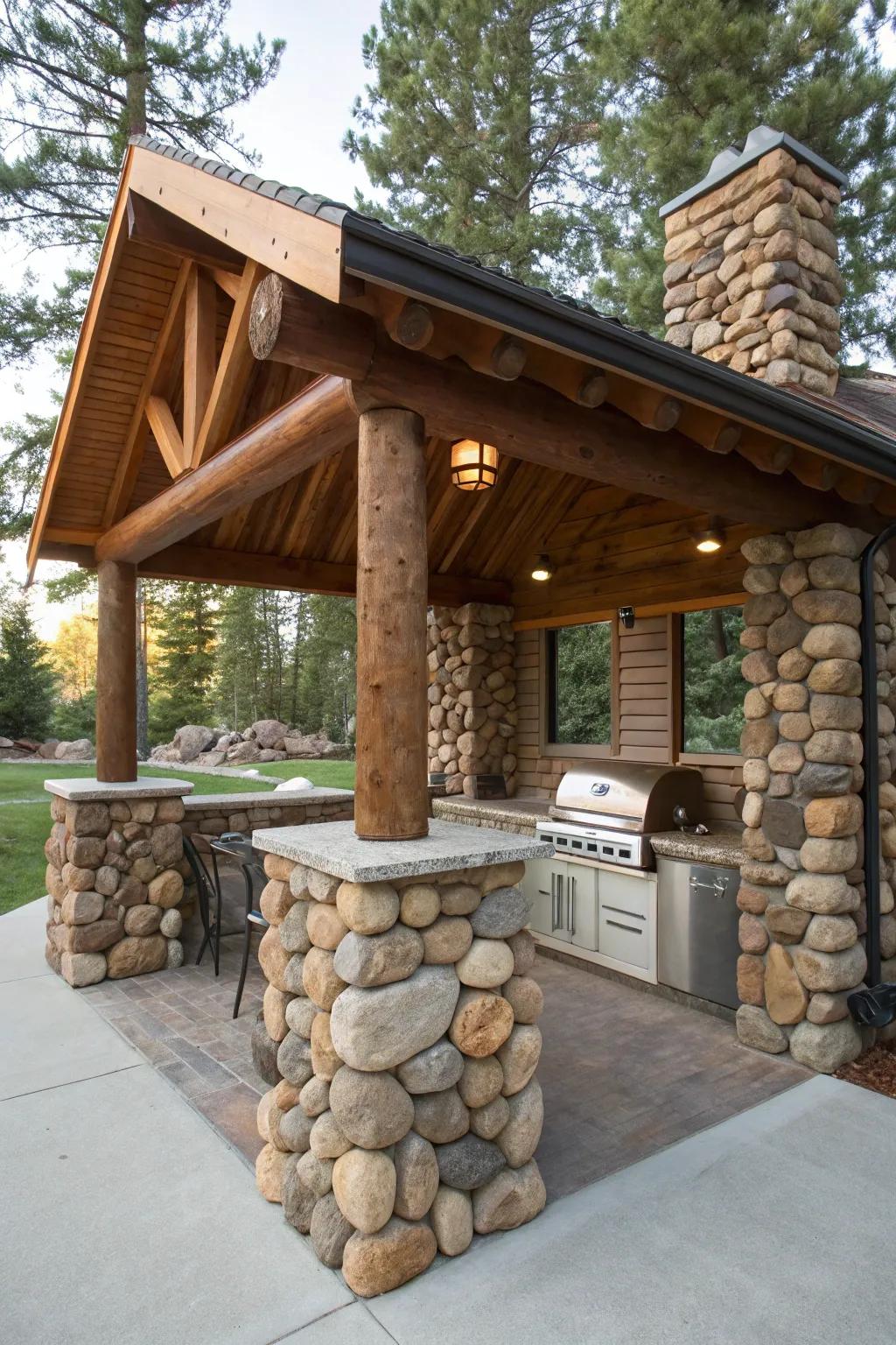 A wood cabin style shelter giving a snug, hideaway-like feel.