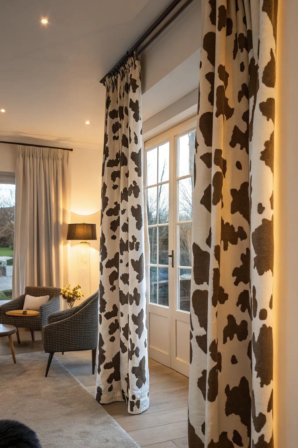 Wild animal pattern window treatments make a bold and graphic statement in any room.