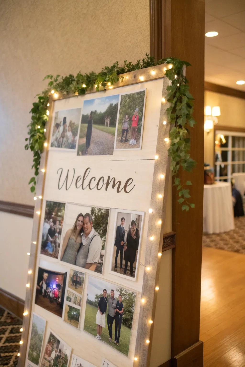 A photo collage board shares personal stories and warm welcomes.