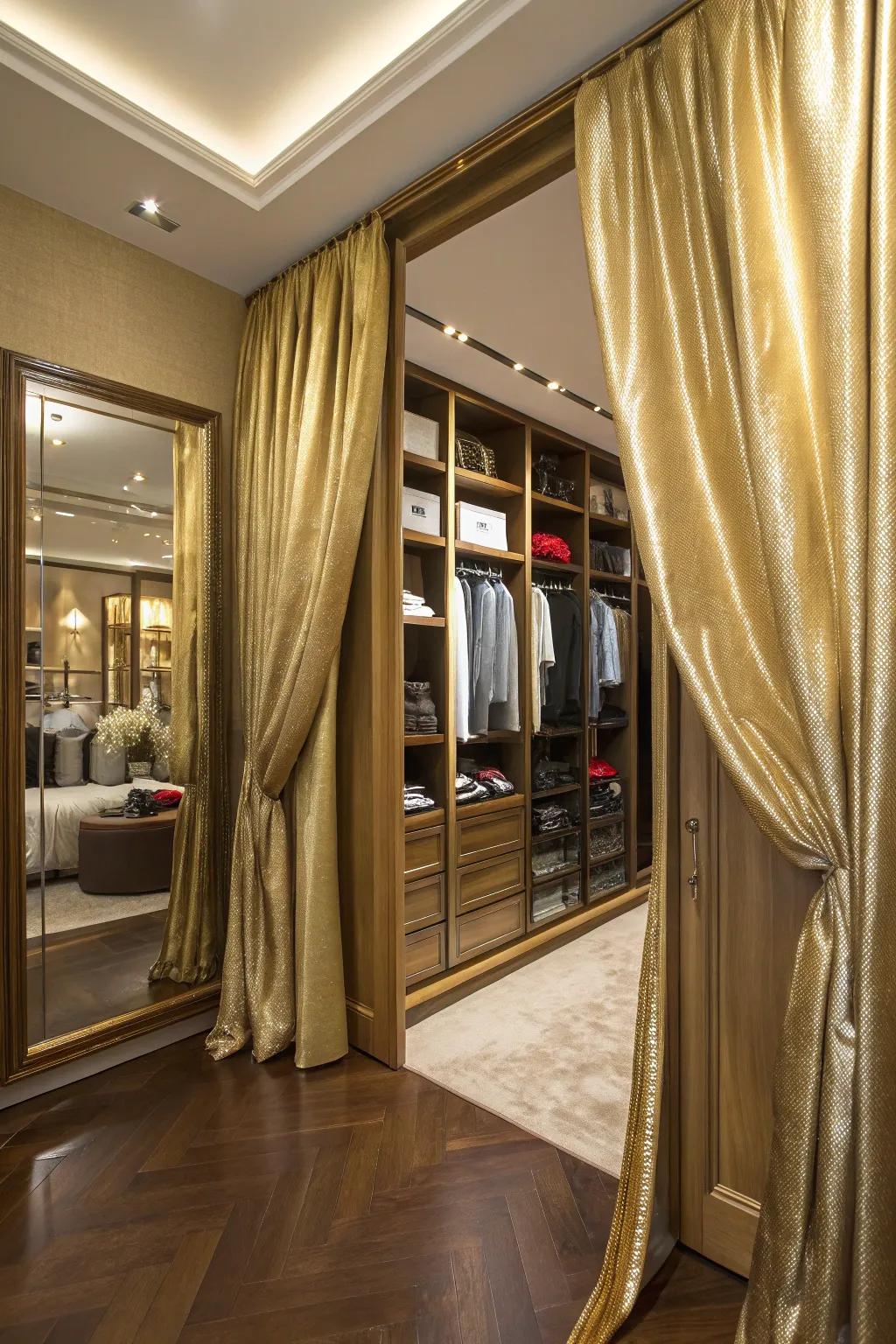 Incorporate glamour with metallic curtains.