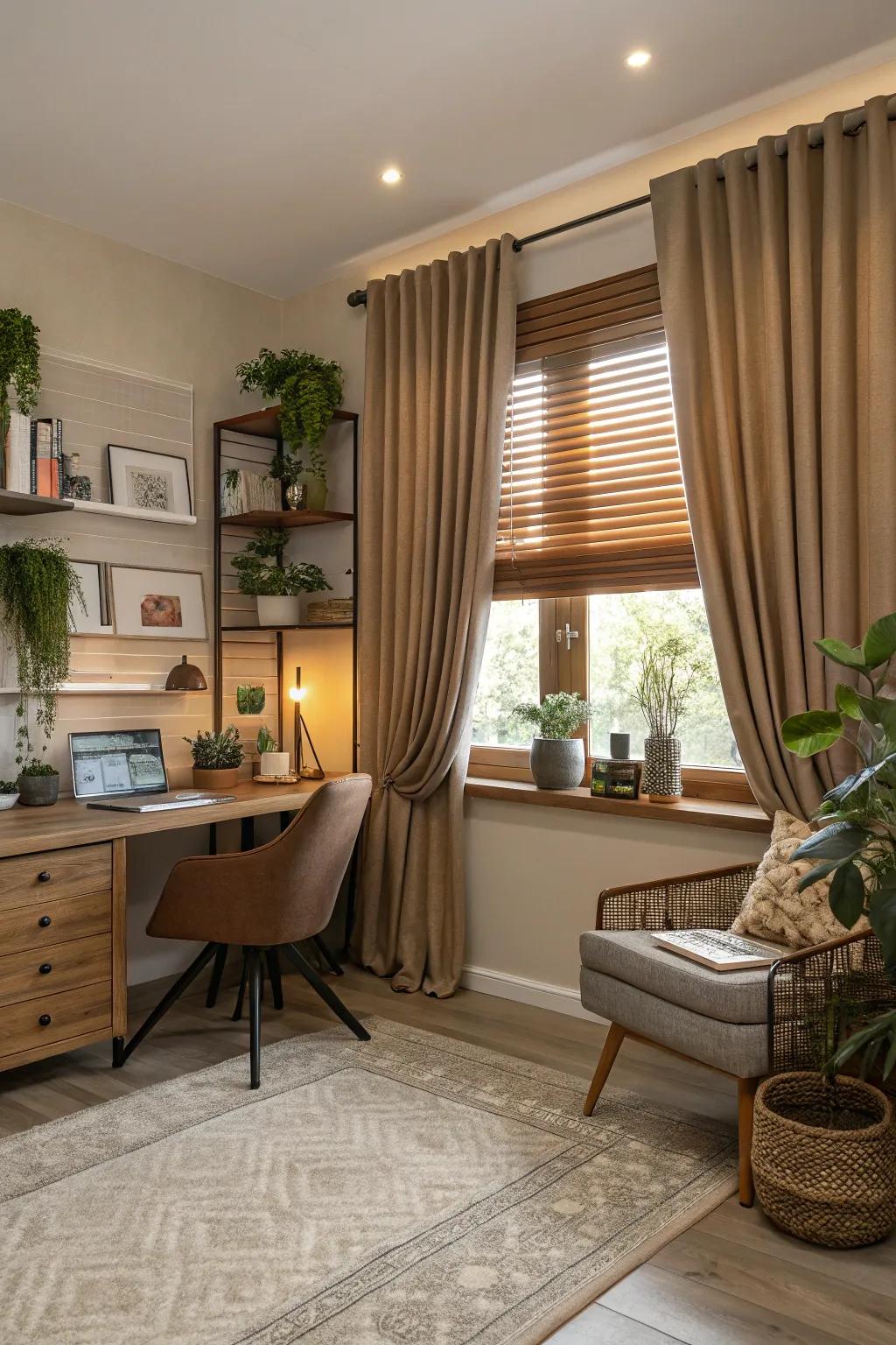 Terrestrial tones foster a cozy and inviting ambiance.