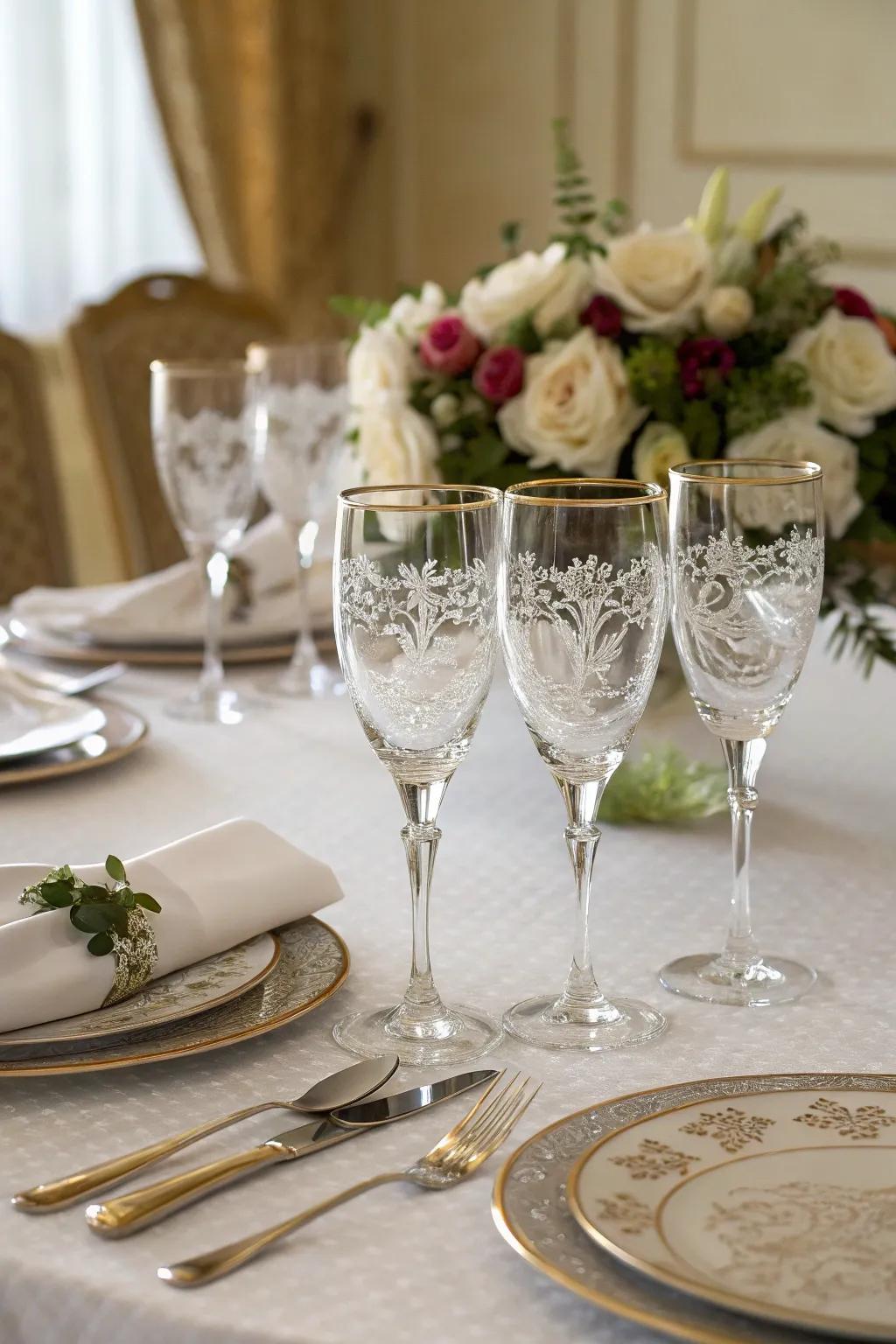 Inscribed crystalware introduces elegance to any gathering.