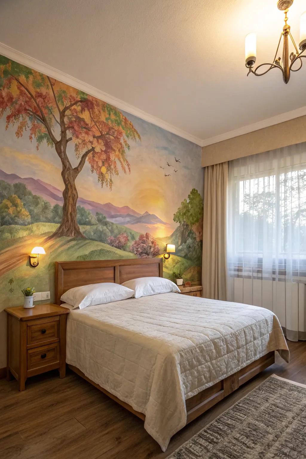 Creative mural imparts a bespoke impression.