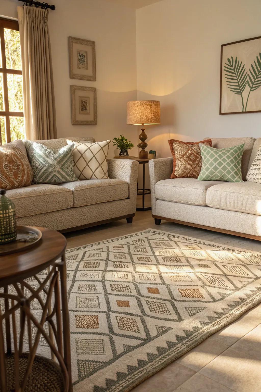 Subtle patterns enhance dimension without cluttering the space.
