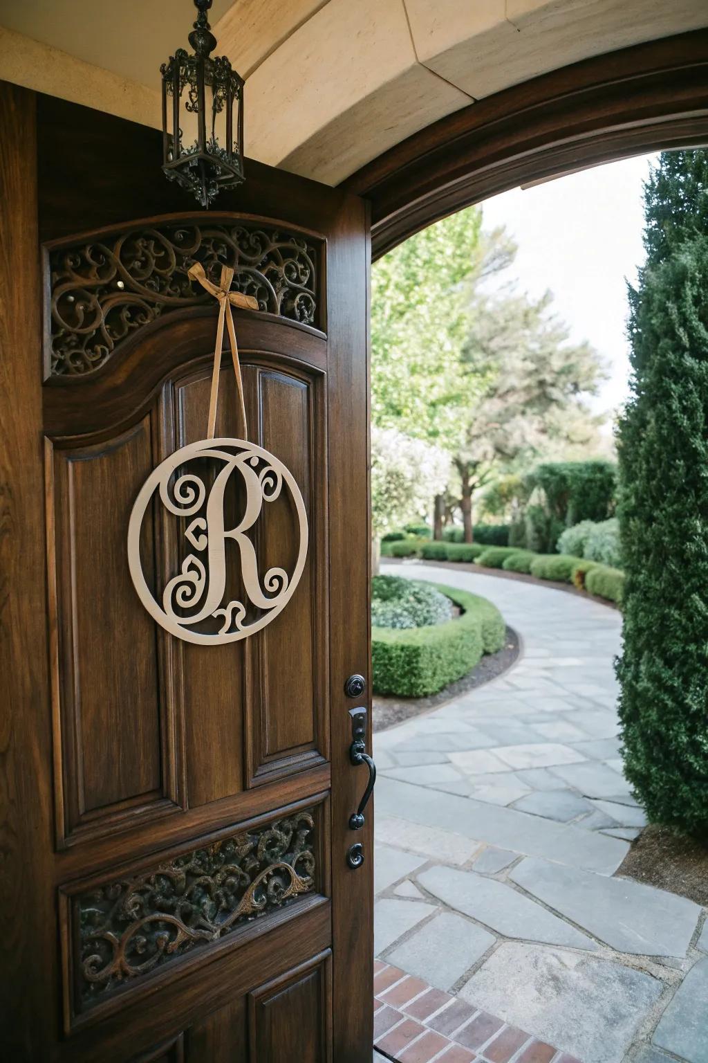 A chic monogram door adornment that personalizes your entryway.