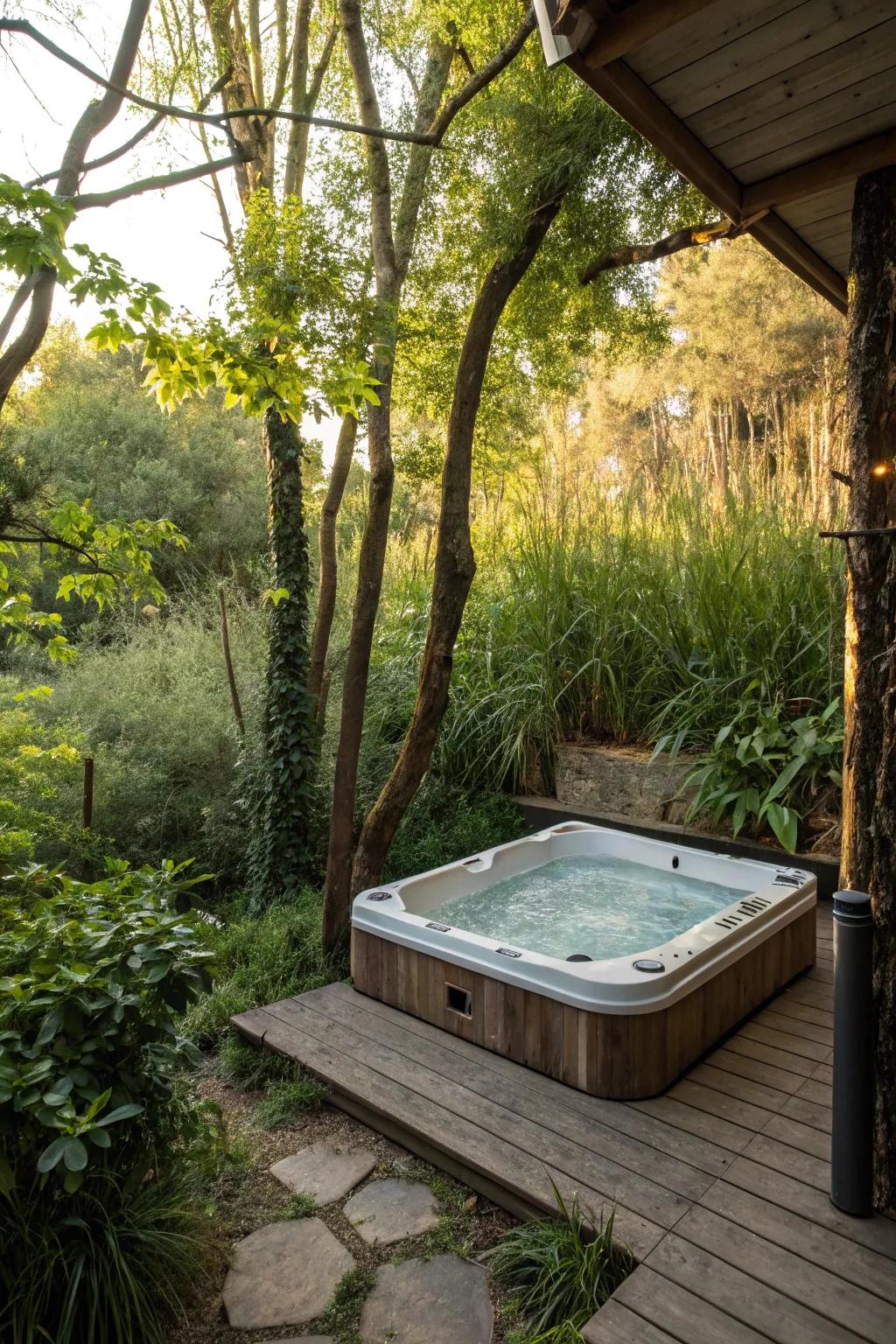 A natural nook will bring a peaceful and intimate hot tub retreat.
