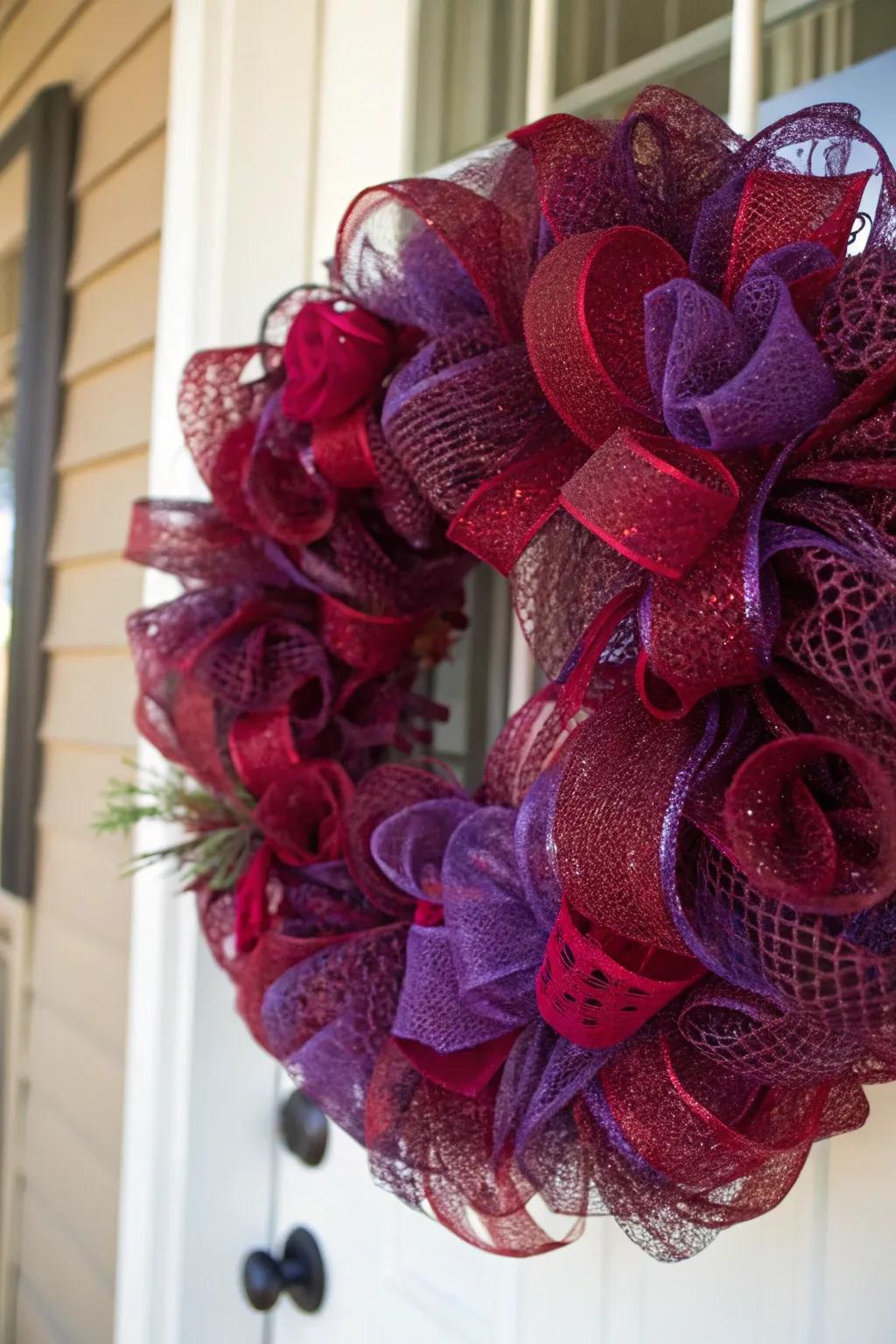 Brilliant hues distinguish this deco mesh wreath as a conspicuous masterpiece.