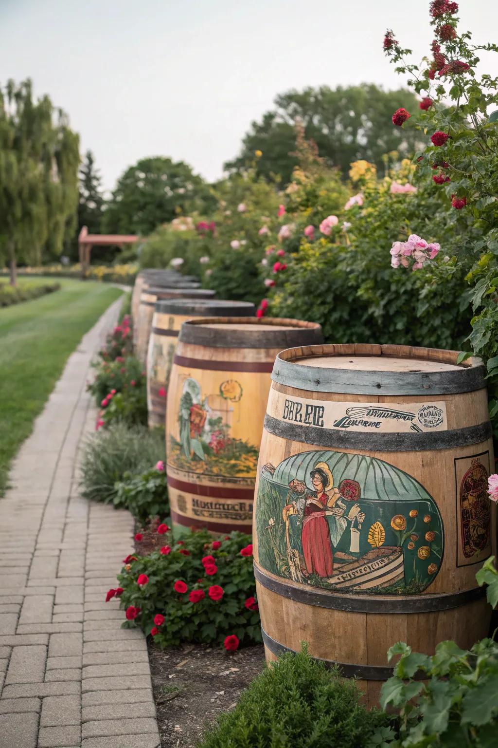 Antiquated advertisement painted barrels