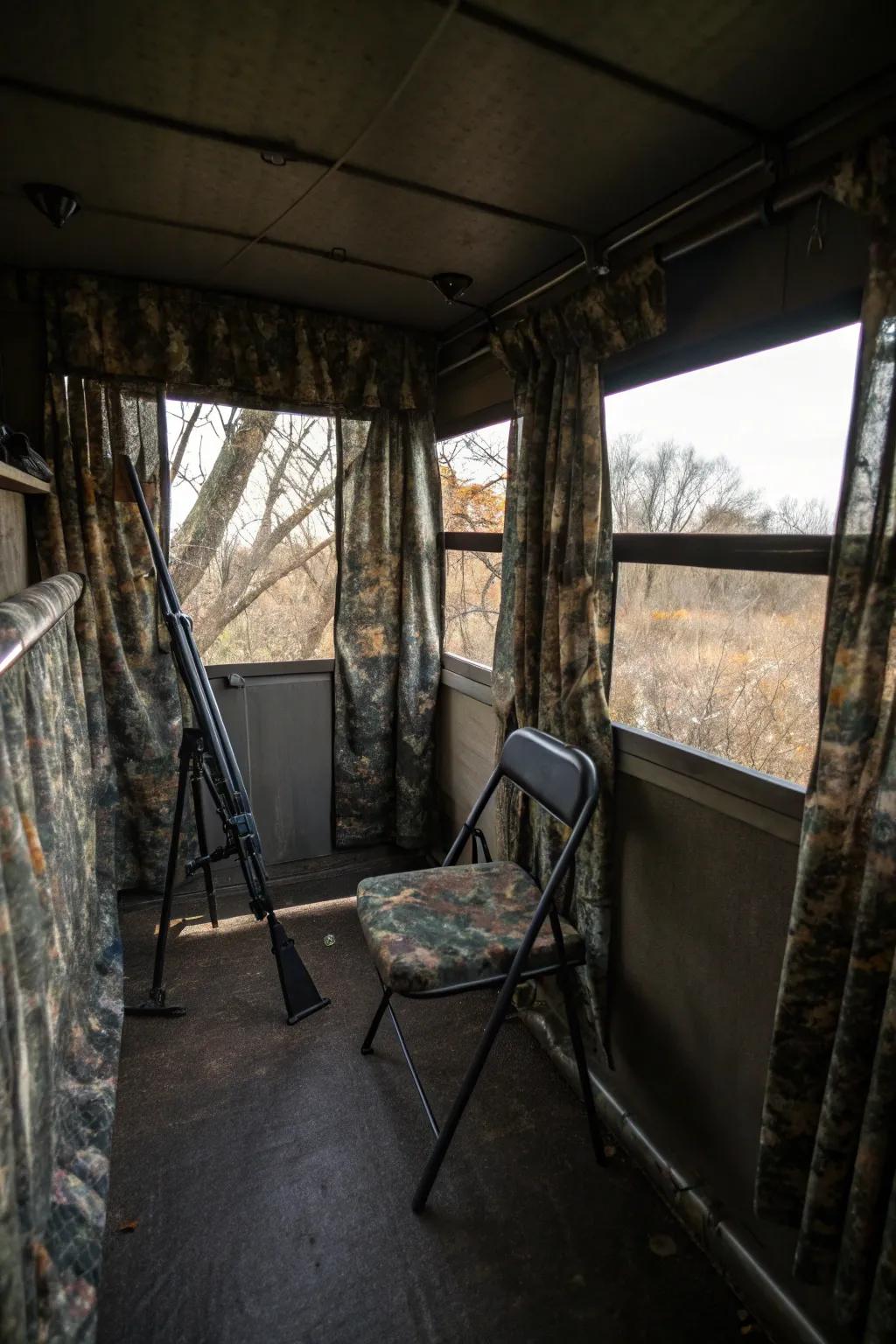 Camouflage curtains help conceal movement and maintain stealth.