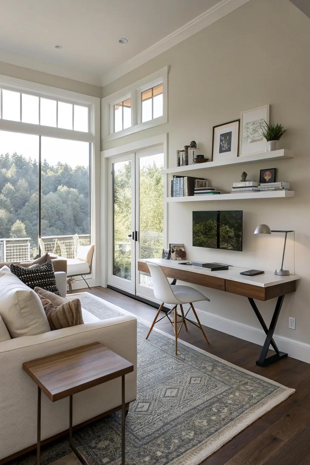 Elevated workstations offer a modern and space-efficient workspace.