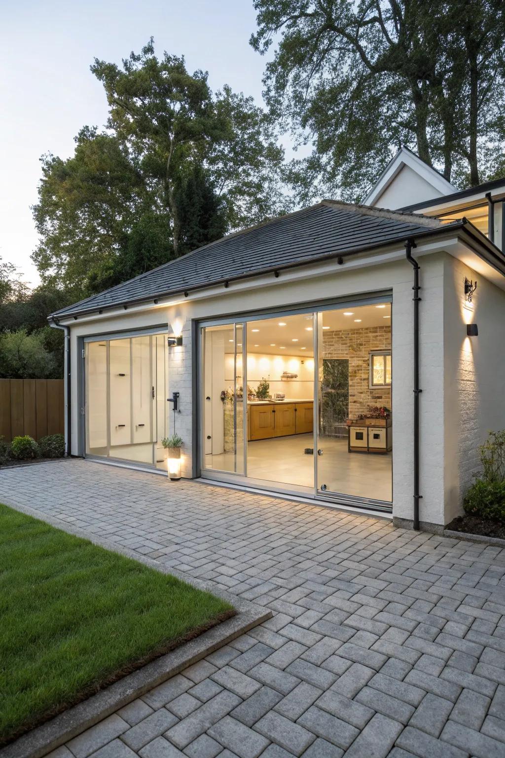 An open-air garage seamlessly connecting with the outdoors.