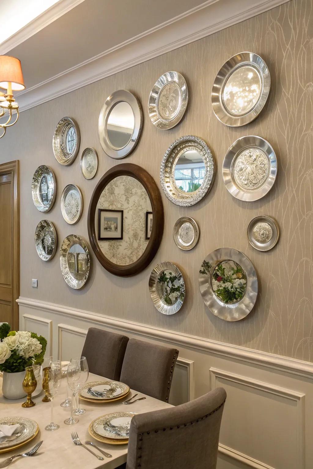 Mirrored plates enhance spatial volume and impart opulence.
