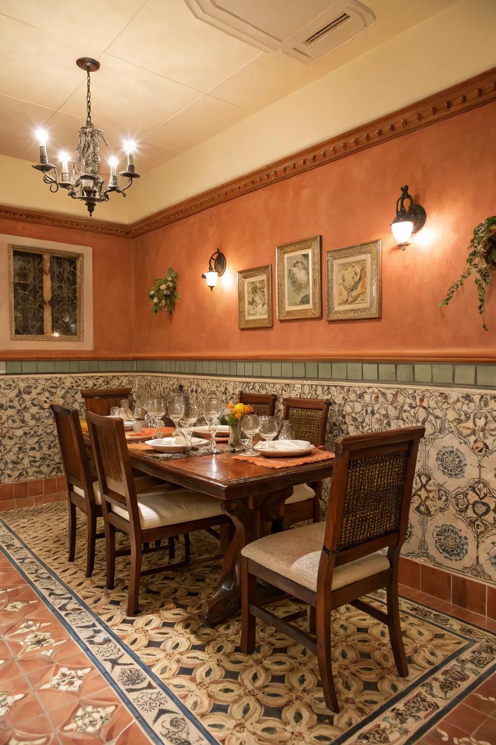 Terra cotta coating contributes a rustic Mediterranean allure.