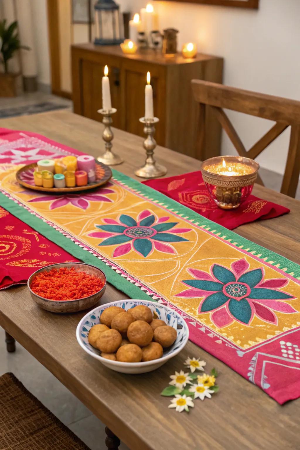 A vibrant table path introduces a celebratory accent.