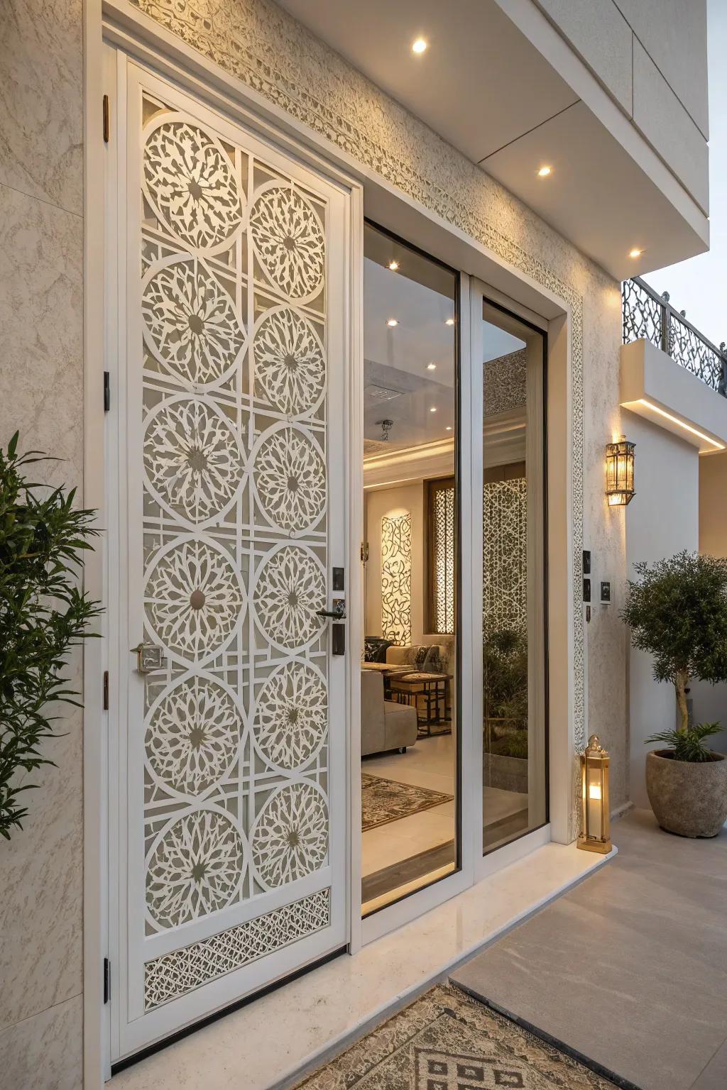 Geometrical patterns can transfigure a door into a declaration piece.