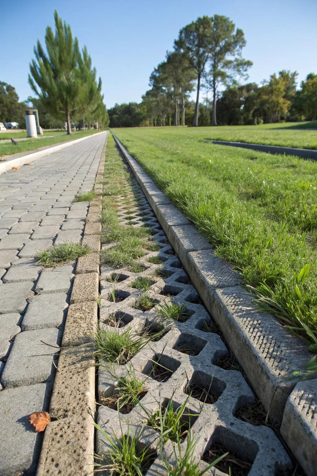 Turfstone pavers provide structural integrity and enhance permeability in swale design.