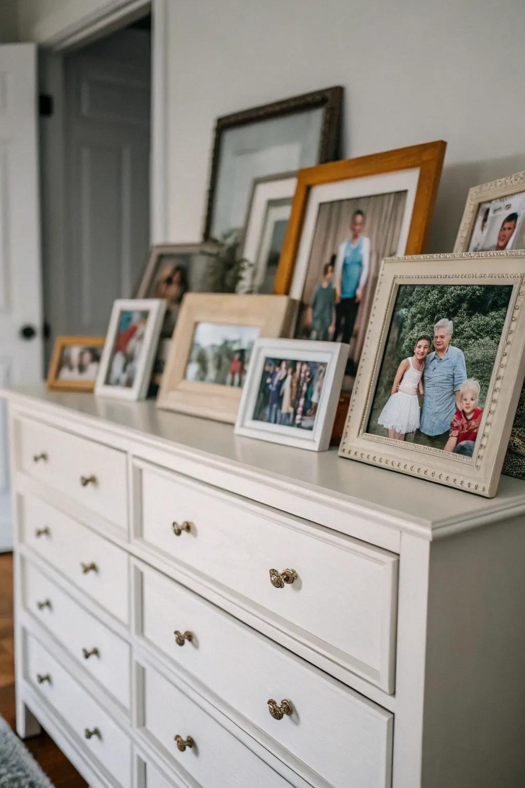 Framed portraits construct an individual gallery upon your dresser.