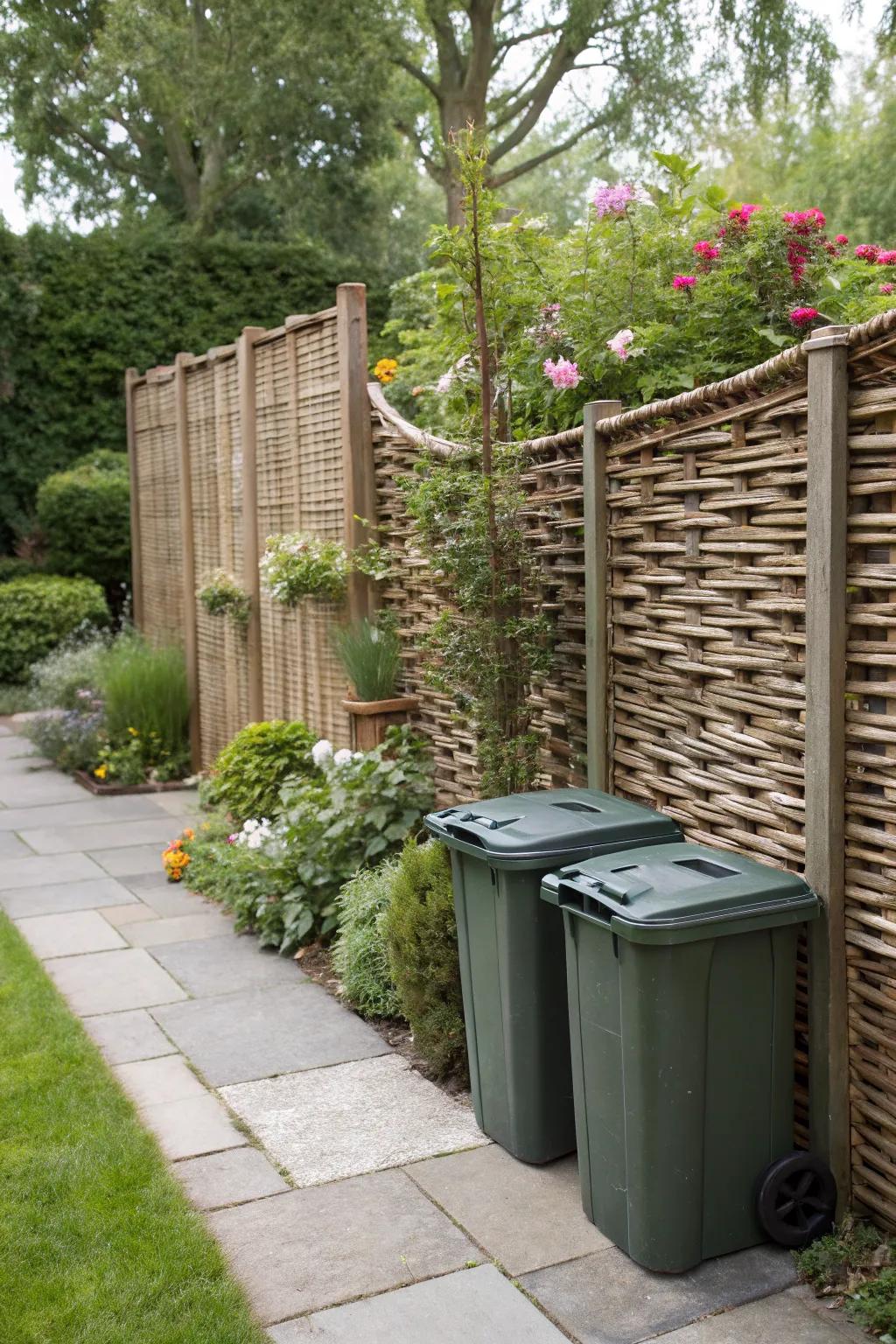 Osier paneling proffers a natural and adaptable receptacle enclosure solution.