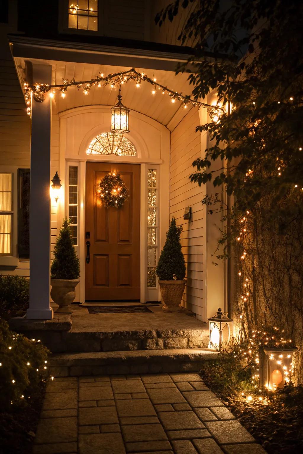 Warm-toned lights foster a cozy atmosphere within this welcoming entryway.