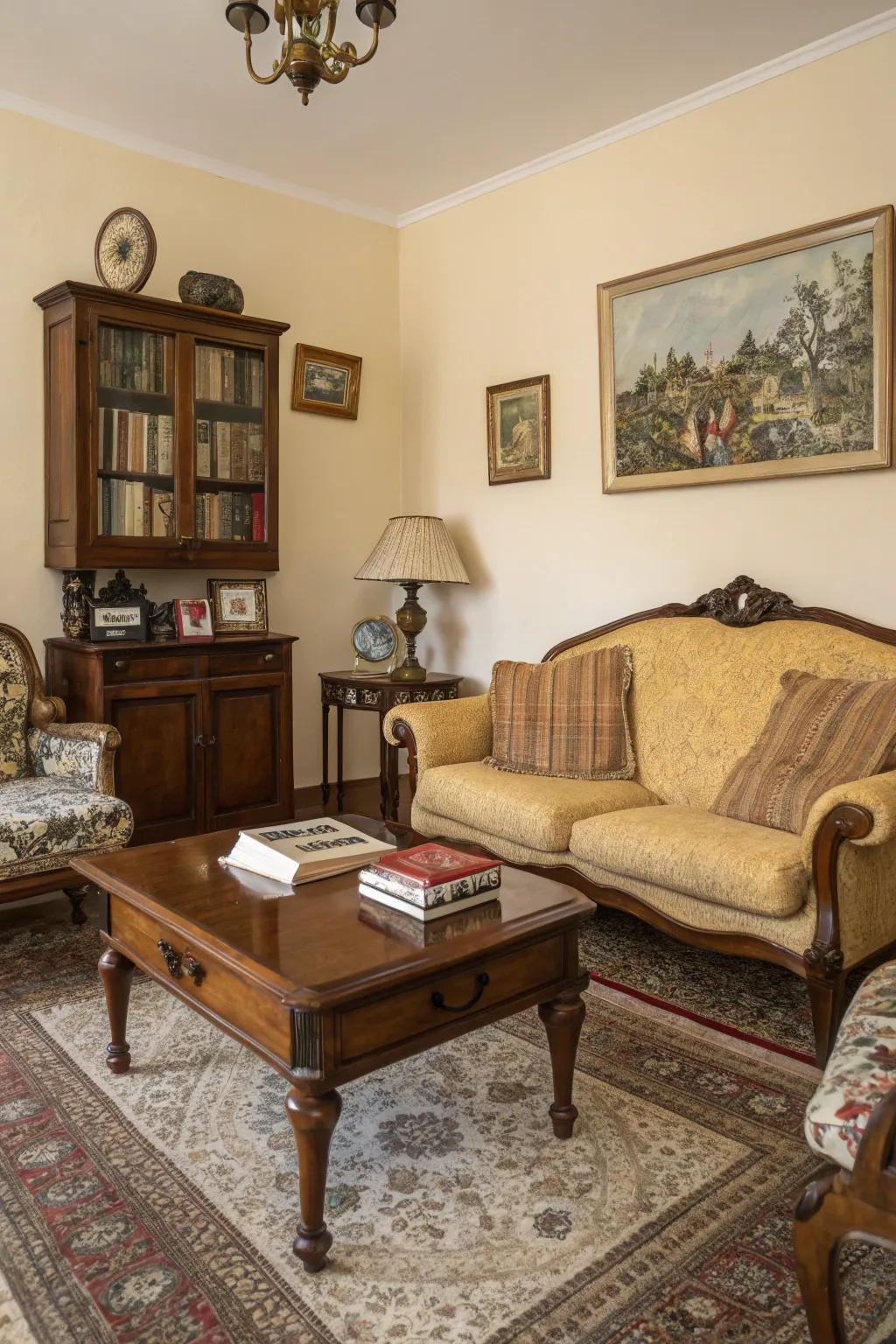 Classic elements add a unique narrative to this European-style living room.