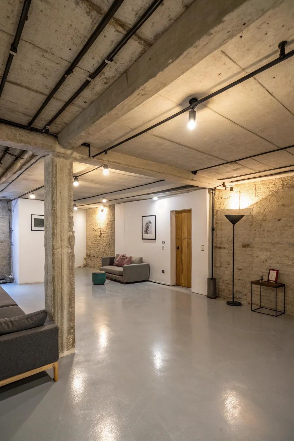 A reduced strategy permits the architectural splendor of an open ceiling to seize center stage.