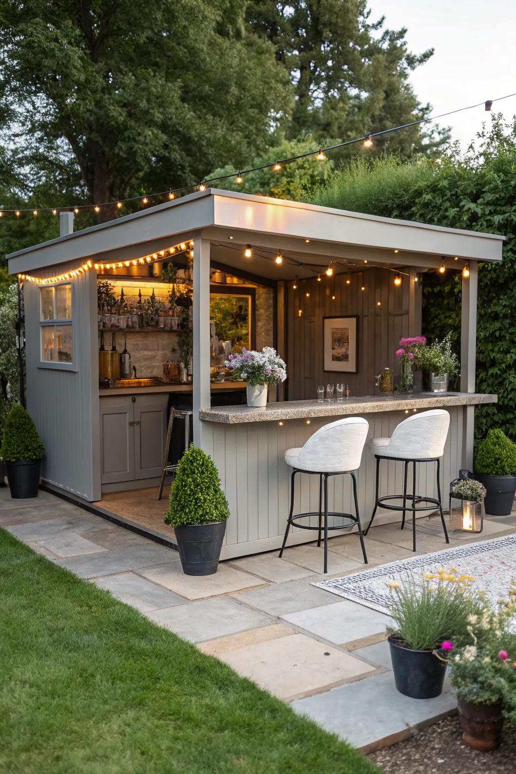 A bar space transmutes your shed into an entertainment epicenter.