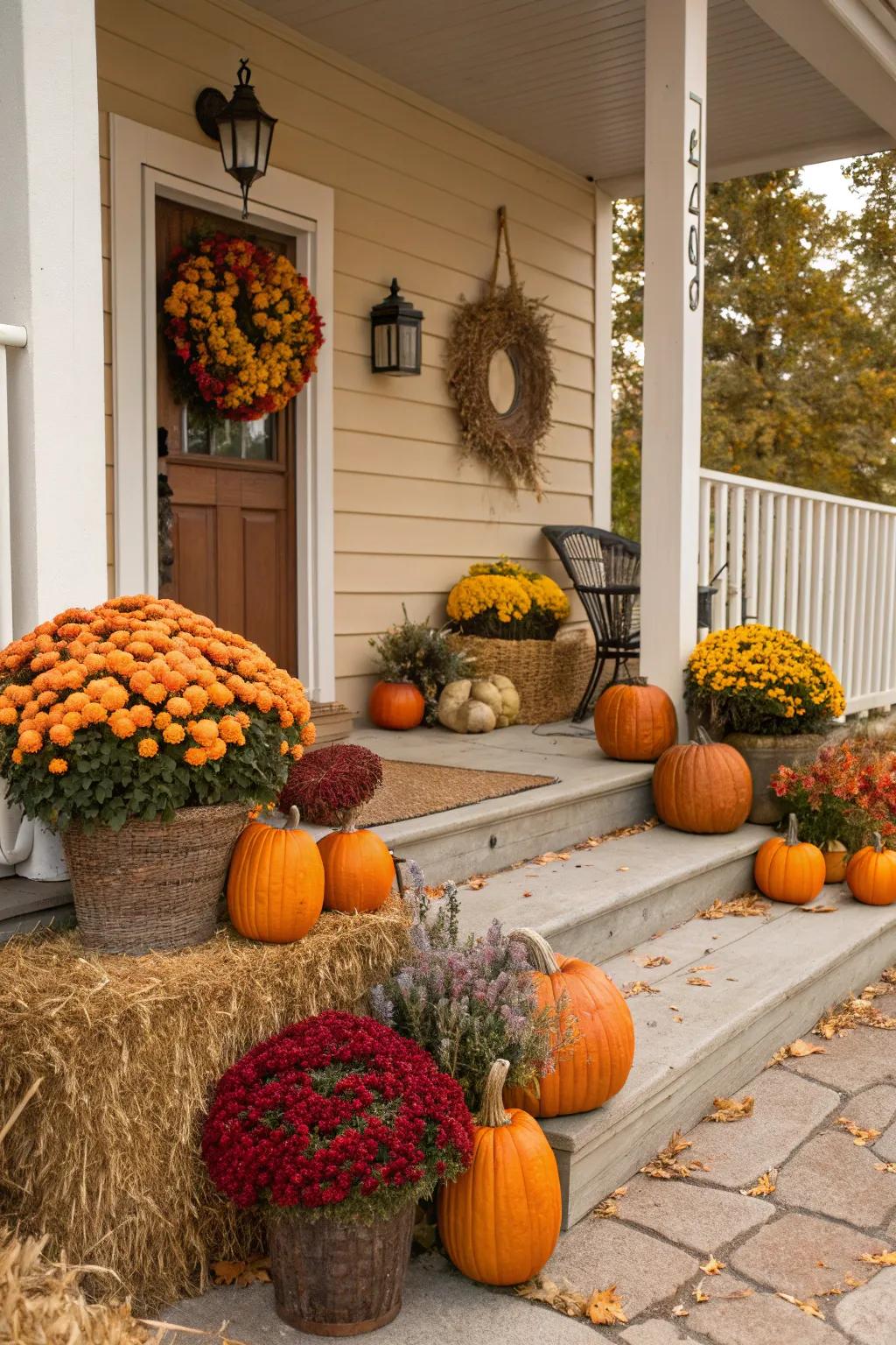 Pumpkin planters showcase a creative and efficient modification to porch decorations.