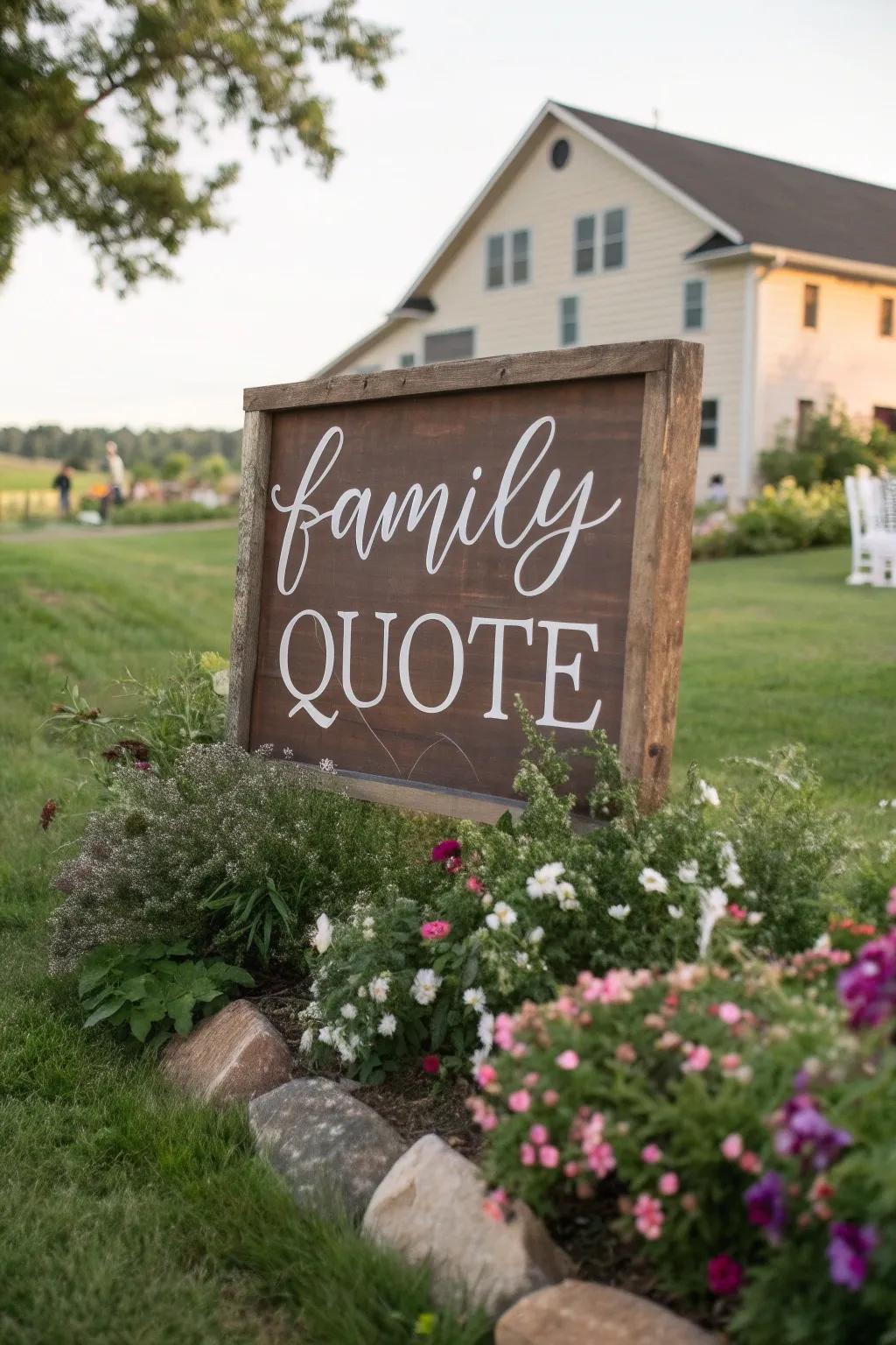 A personalized nuance imparted via a familial epigram, thereby bestowing character upon the sign.