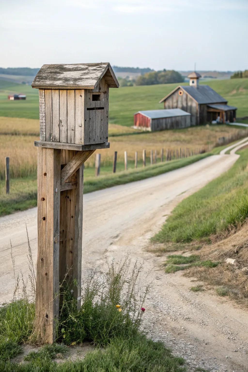 Reclaimed barn wood adds character and sustainability to this mailbox.