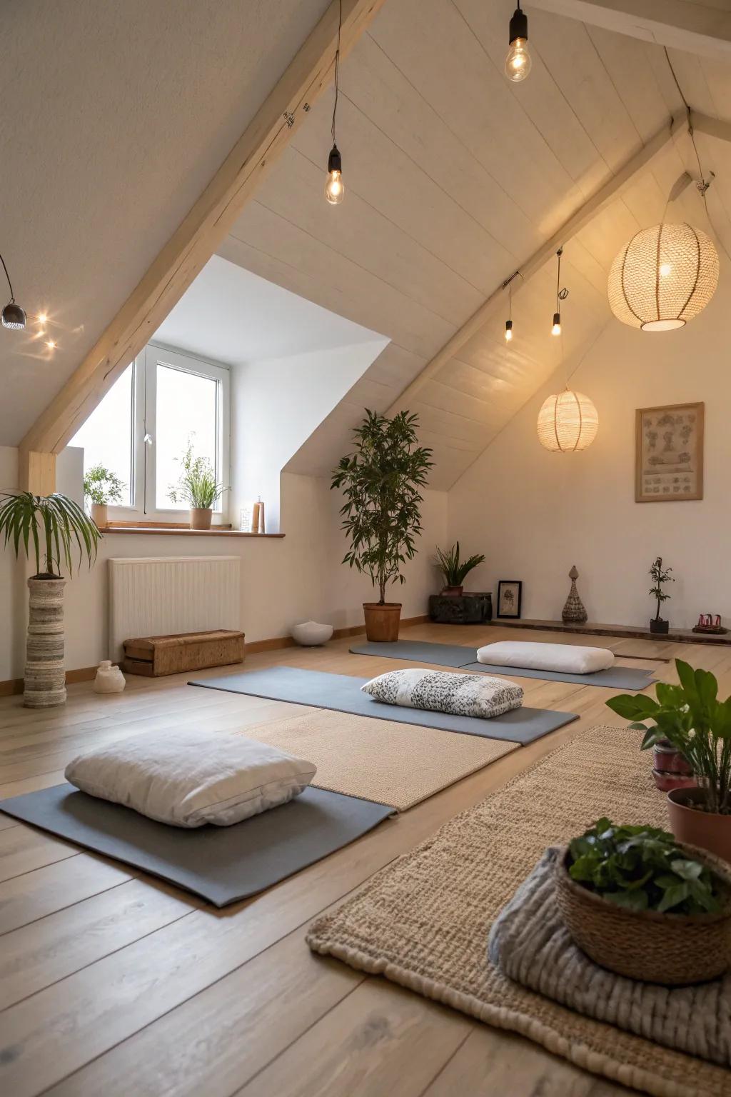 A peaceful attic retreat dedicated to the art of meditation and yoga.