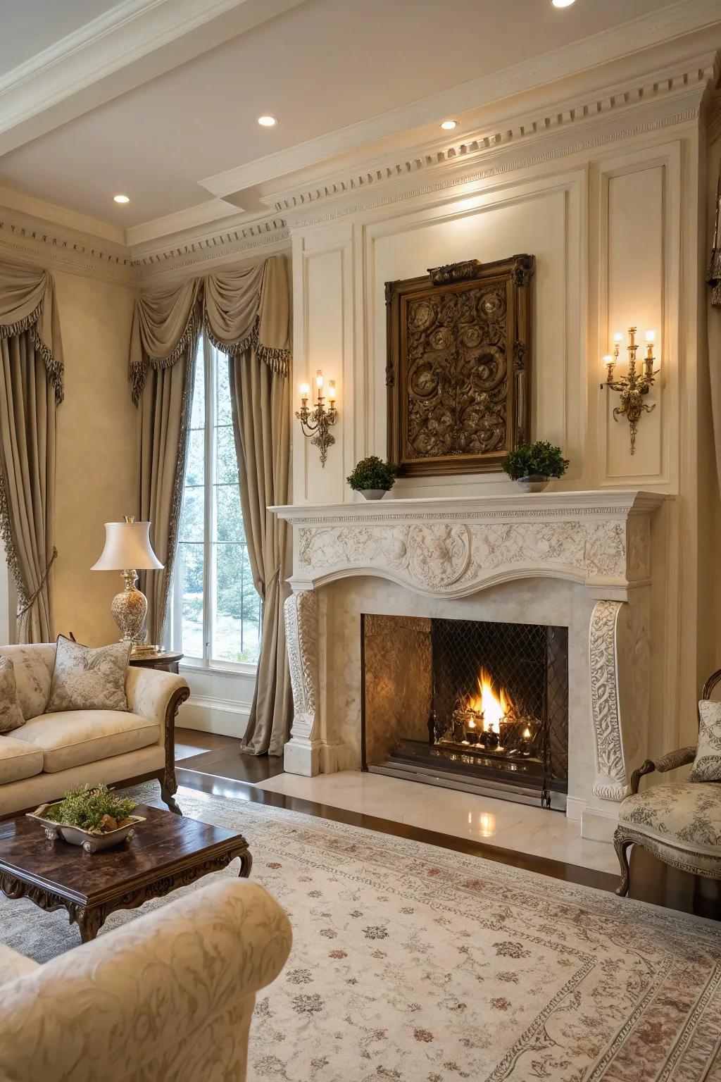 Mantels in marble bring elegance and luxury to any fireplace.