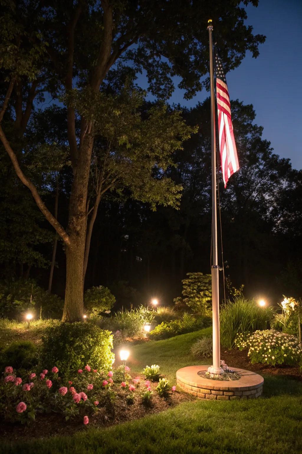 Illumination highlights your flagpole attractively during nighttime.