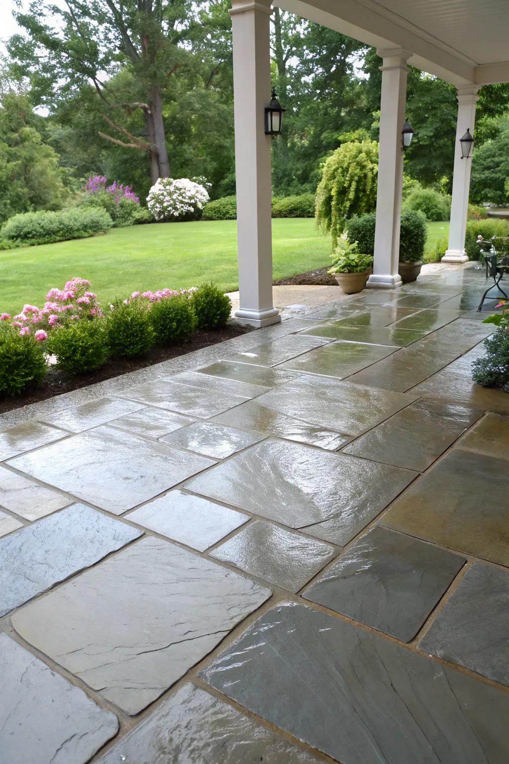 A chic and refined flagstone patio.