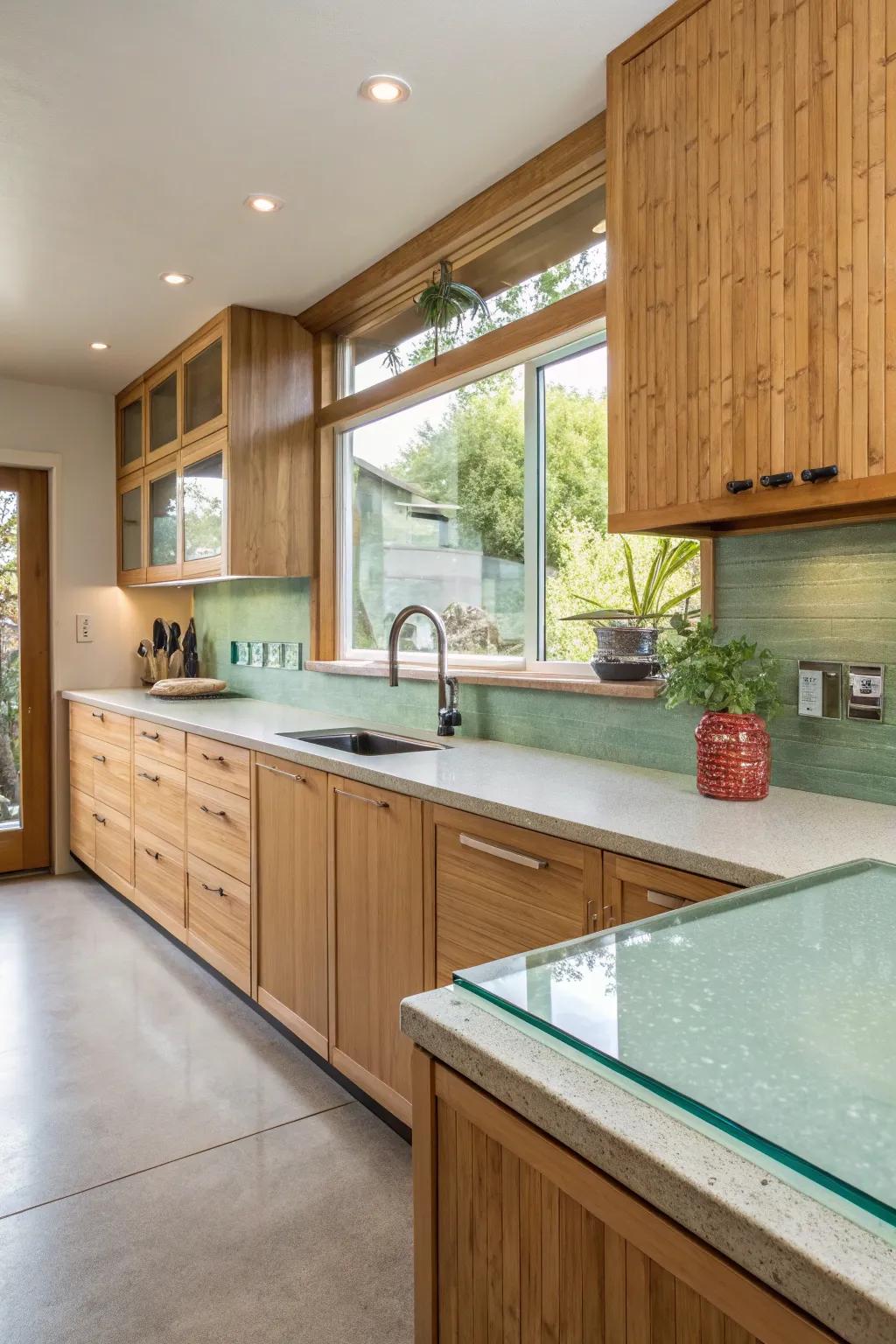 Eco-friendly components enhance sustainability and visual charm within the kitchen.