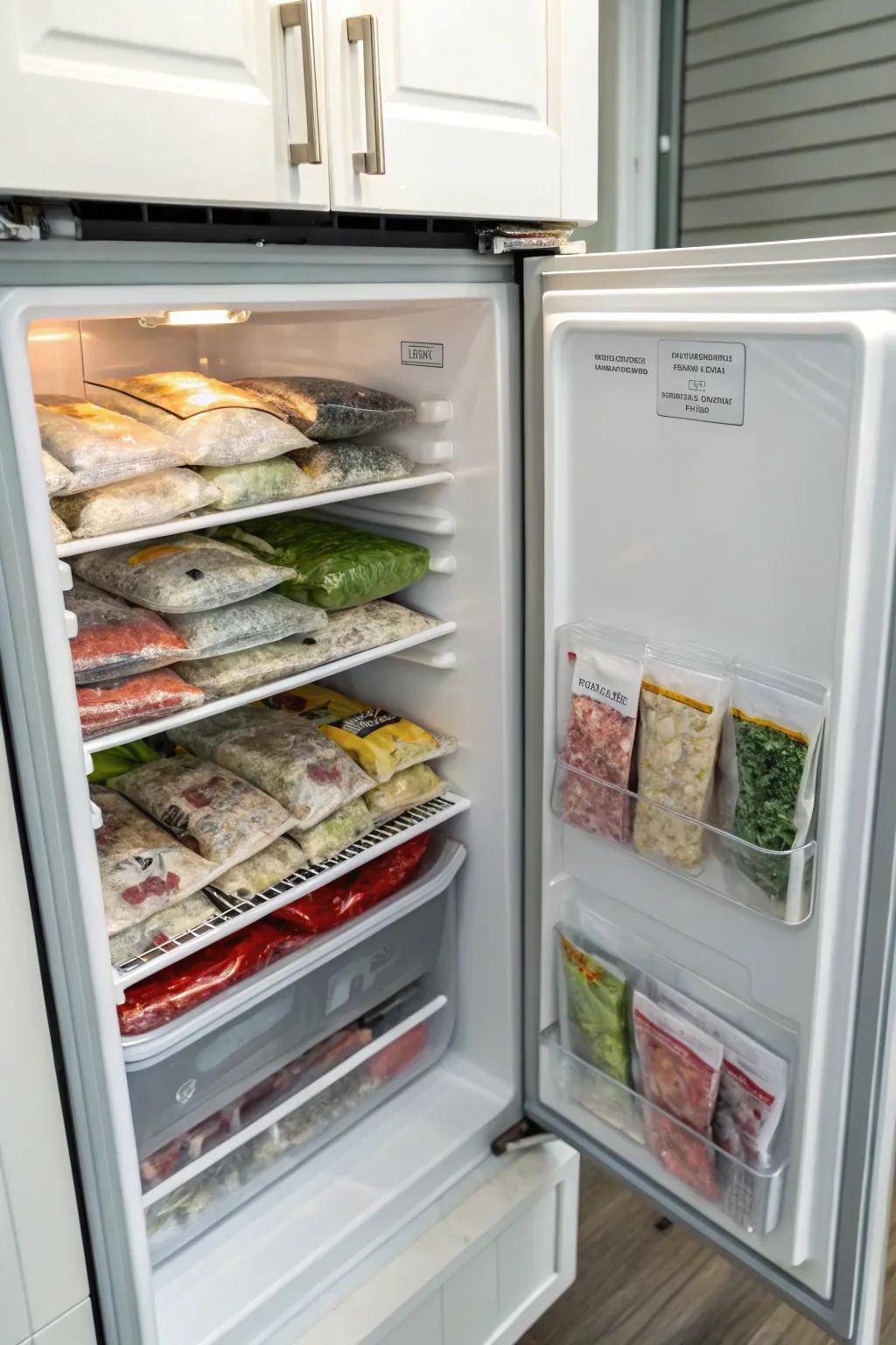 Vacuum-sealed bags both save space and maintain freshness.