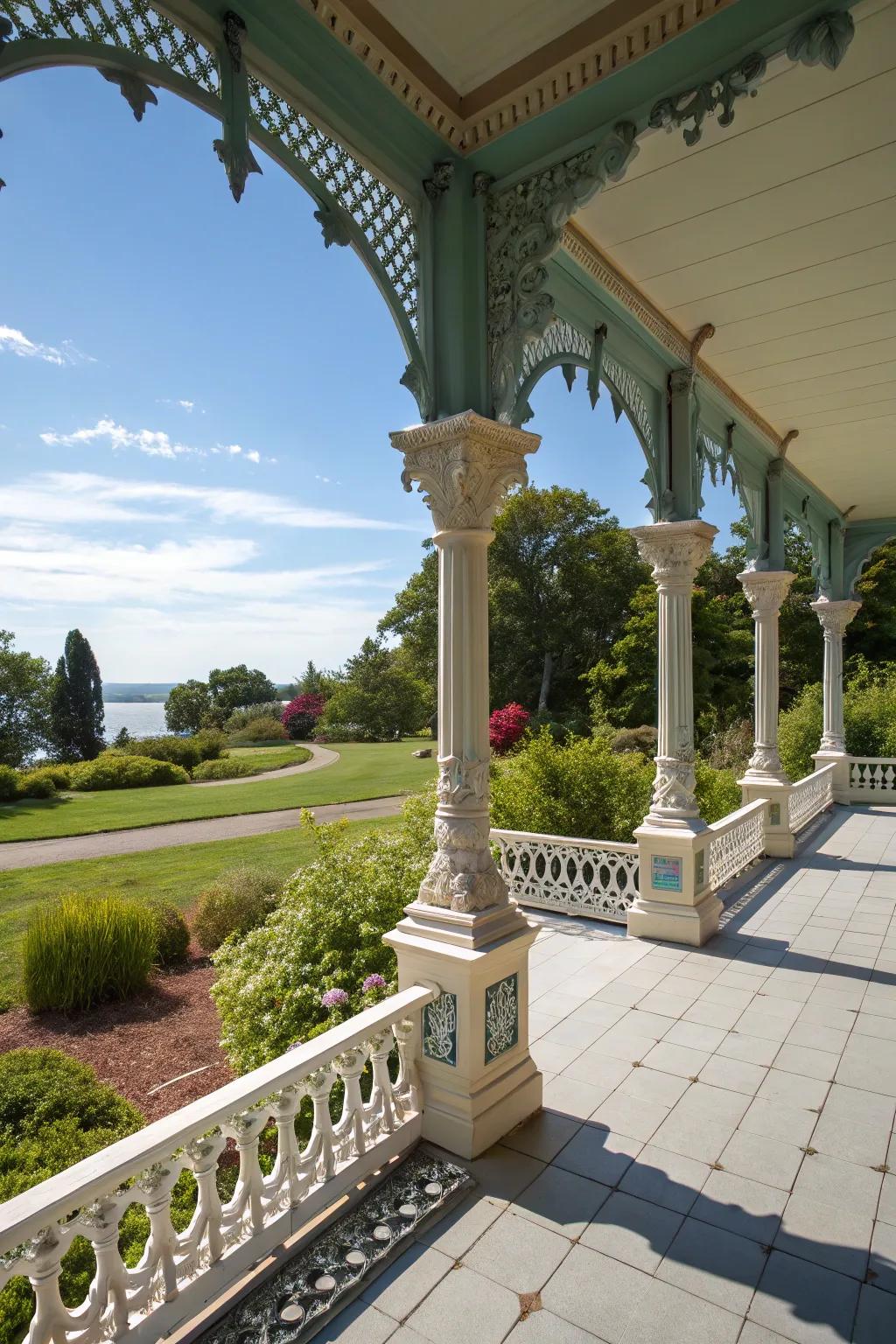 Peculiar column contours affix artistic flair to your porch blueprint.