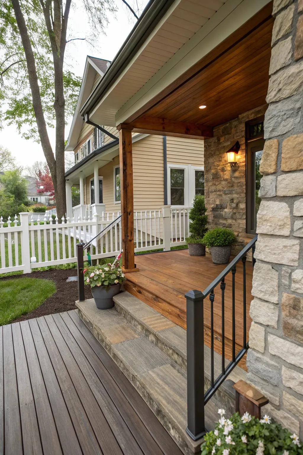 An eclectic blending of materials enriches visual interest.