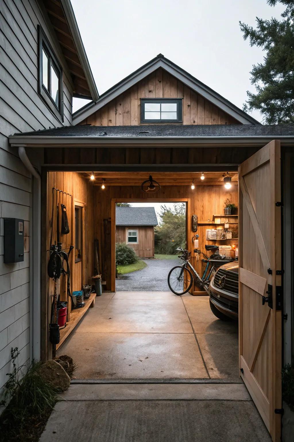 A stylish breezeway providing smooth home-to-garage access.