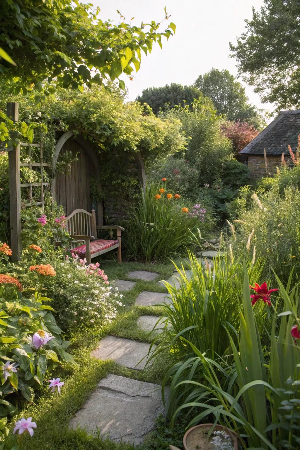 A cozy, secluded garden alcove perfect for quiet moments.