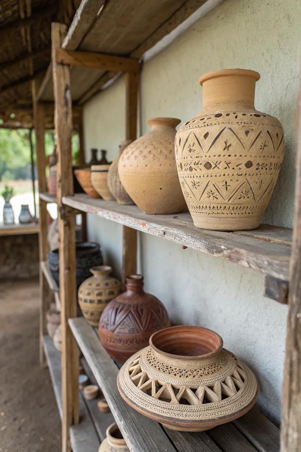 Incorporate handicraft inside residences exhibiting earthenware portions.
