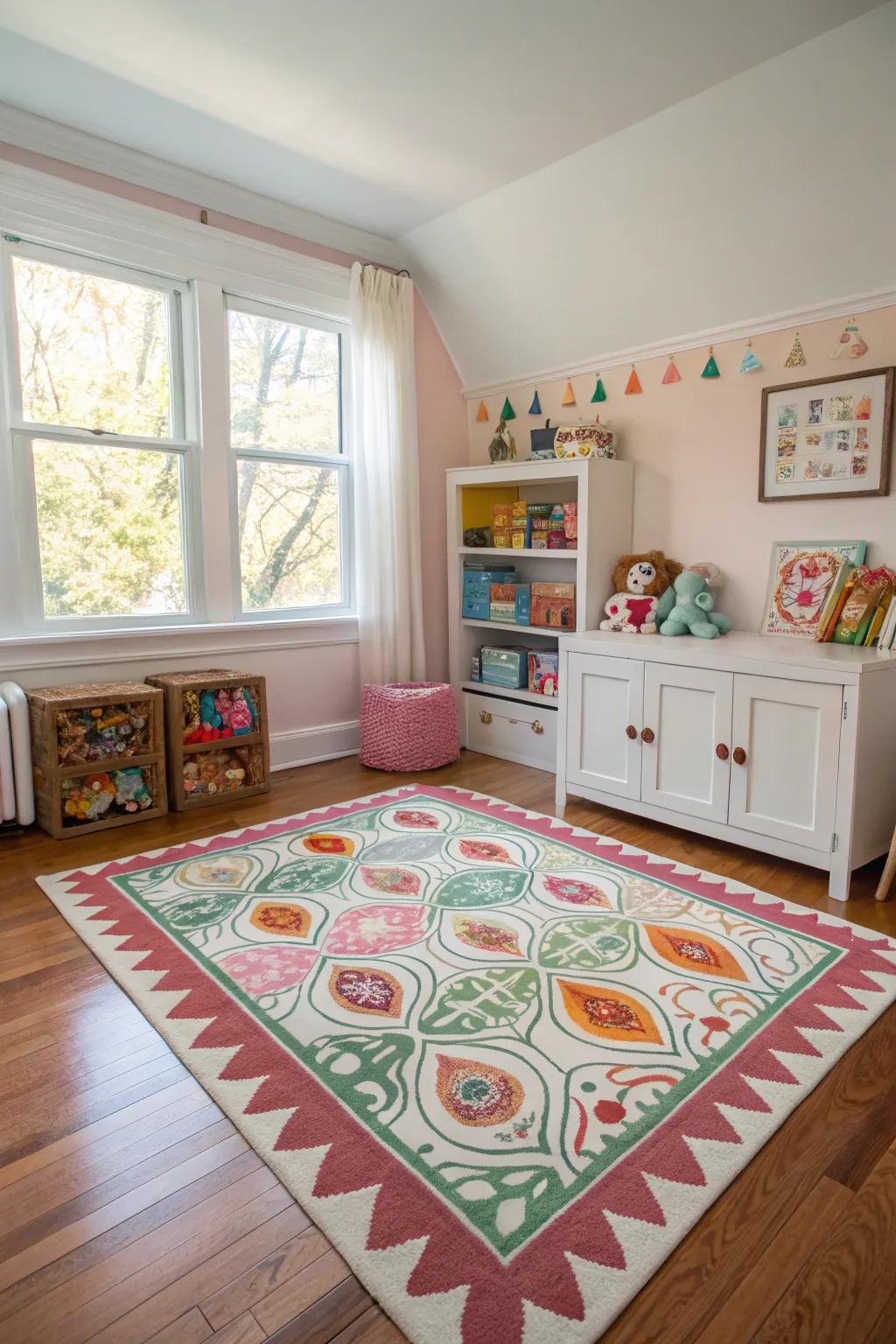 An emphatic floor covering unifies design elements.