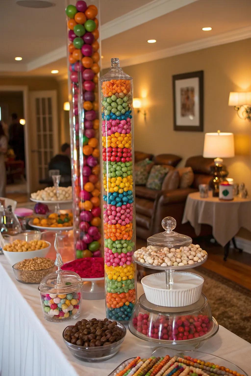 Confection towers create a striking centerpiece for your graduation table.