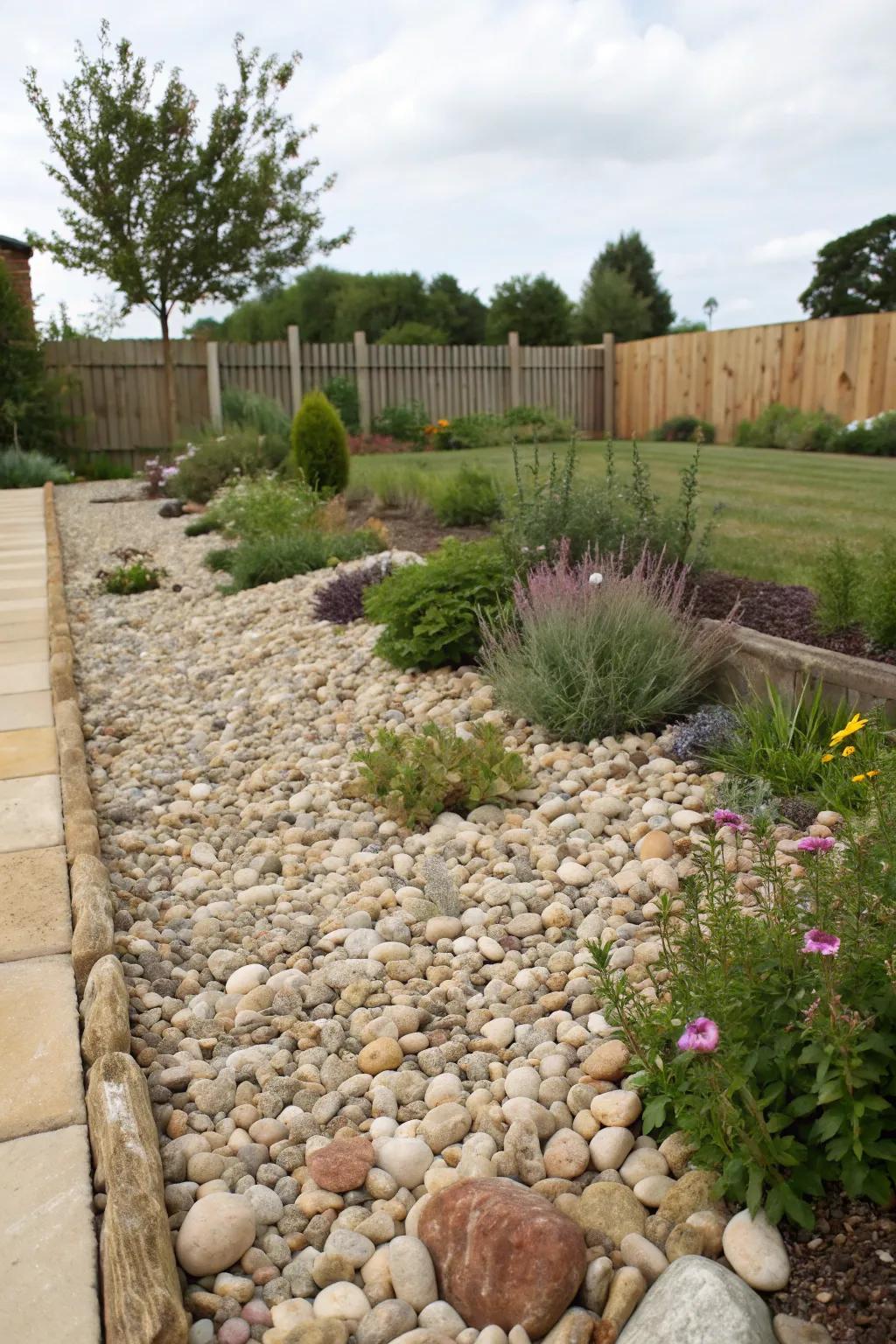 Layering with pebbles amplifies the texture and refinement of the gravel garden's design.