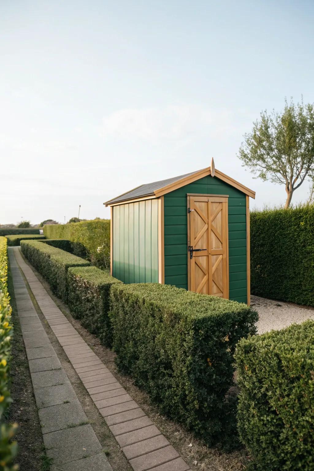 A green and sand storage delivers a timeless and traditional appeal.