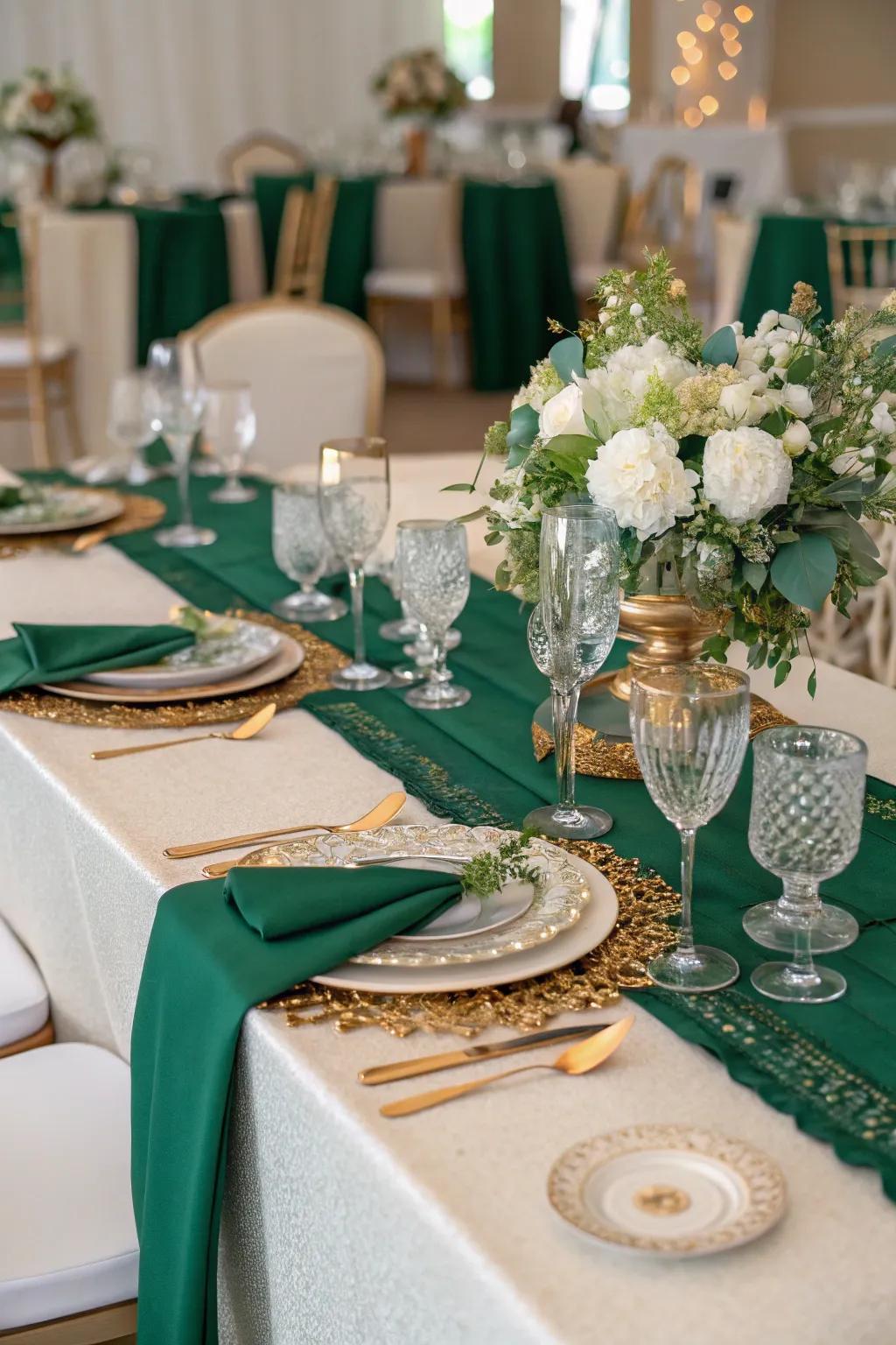 Emerald touches bringing a luxe addition to the decor.