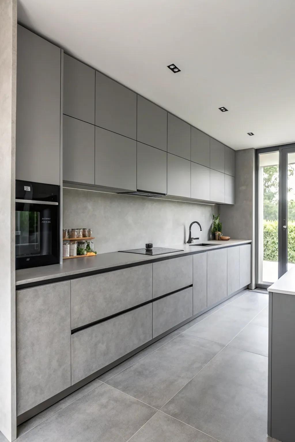A minimalist kitchen featuring a soothing monochrome palette.