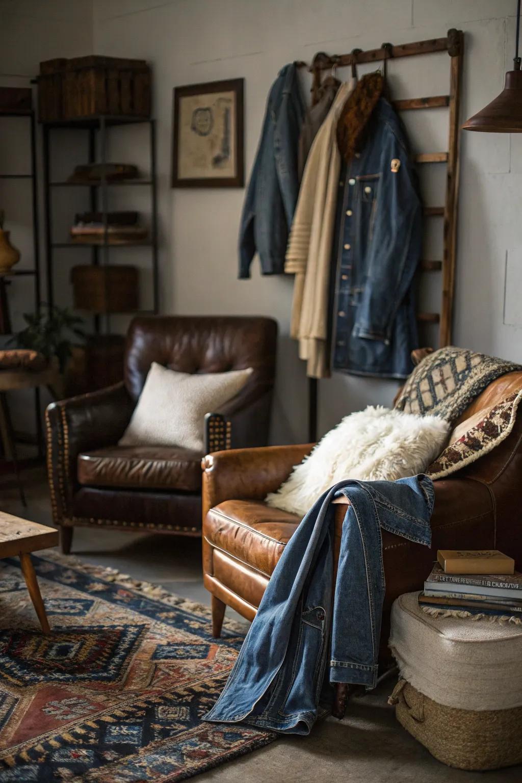 An assortment of surfaces enriches the room's tactile appeal.